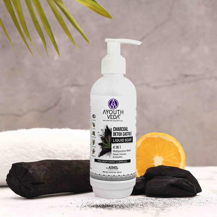 Charcoal Detox Castile Liquid Soap 200 ml - Ayouthveda