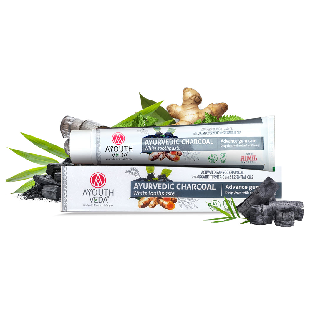 Ayurvedic Charcoal White Toothpaste with Activated Bamboo Charcoal & Turmeric for Deep Cleaning & Whitening  - 100g each Set of 2