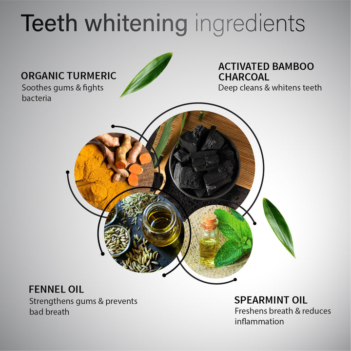 Ayurvedic Charcoal White Toothpaste with Activated Bamboo Charcoal & Turmeric for Deep Cleaning & Whitening  - 100g each Set of 2