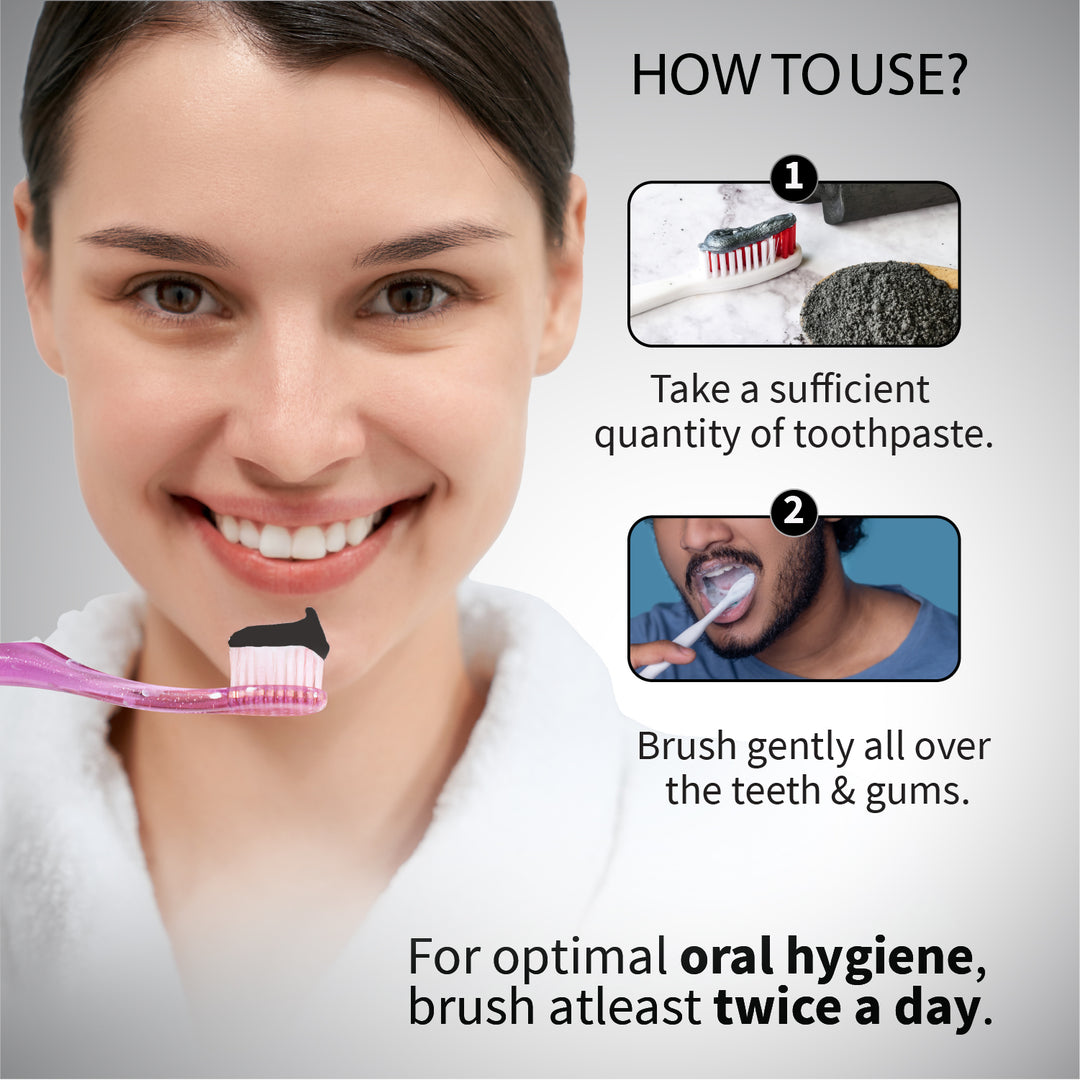 Ayurvedic Charcoal White Toothpaste with Activated Bamboo Charcoal & Turmeric for Deep Cleaning & Whitening  - 100g each Set of 2