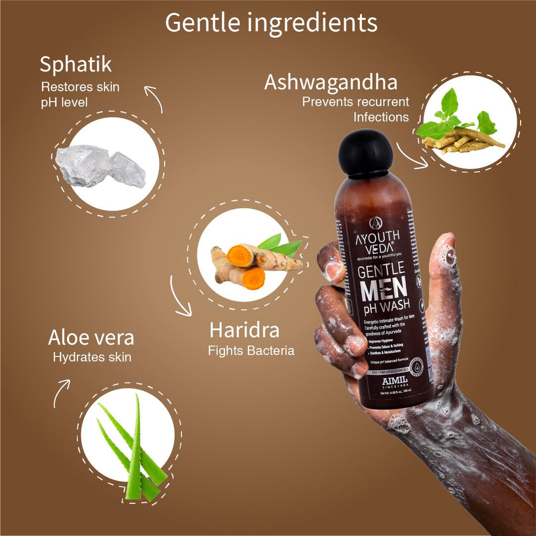 Gentle-Men pH Wash with pH balanced formula (Net Qty-180ml) - Ayouthveda