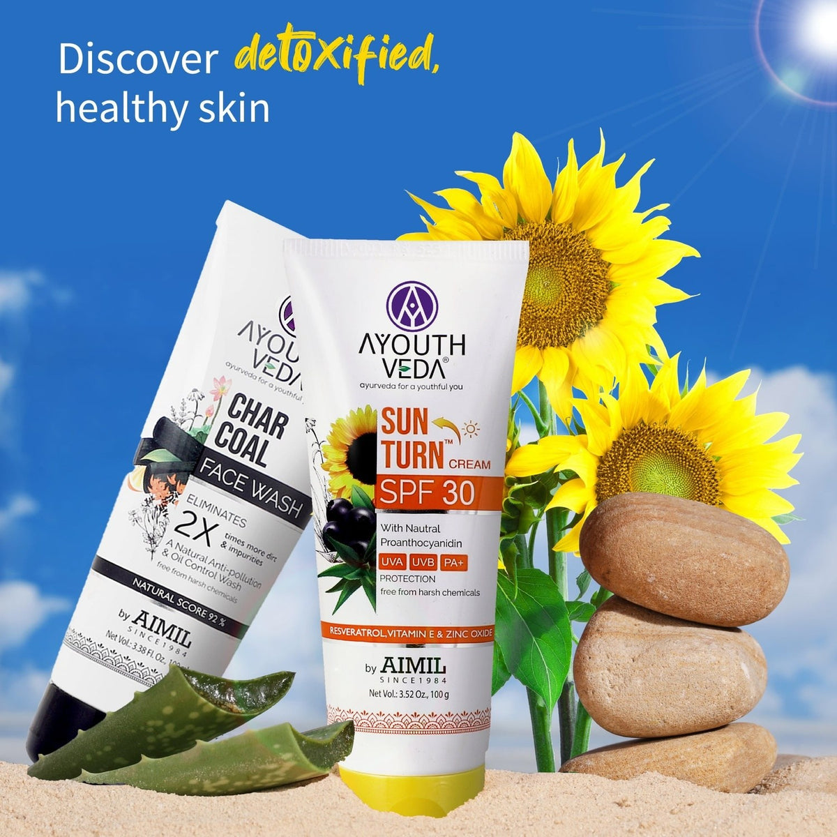 Skin Protecting Combo Charcoal Face Wash (100 ml), Sun Turn Cream SPF