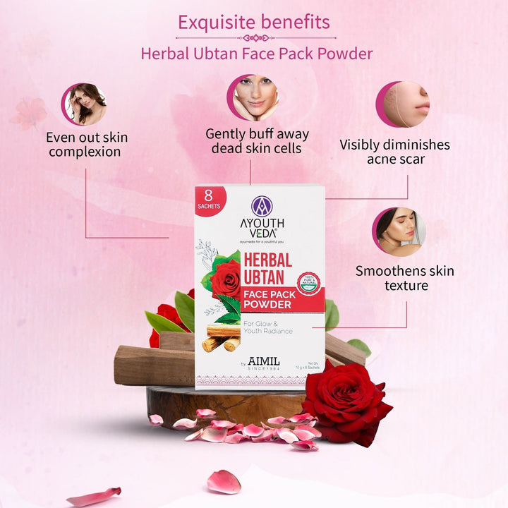 Glow Renewal Combo: Herbal Ubtan Face Pack Powder (10g × 8), Gulab Jal (100 ml) - Ayouthveda