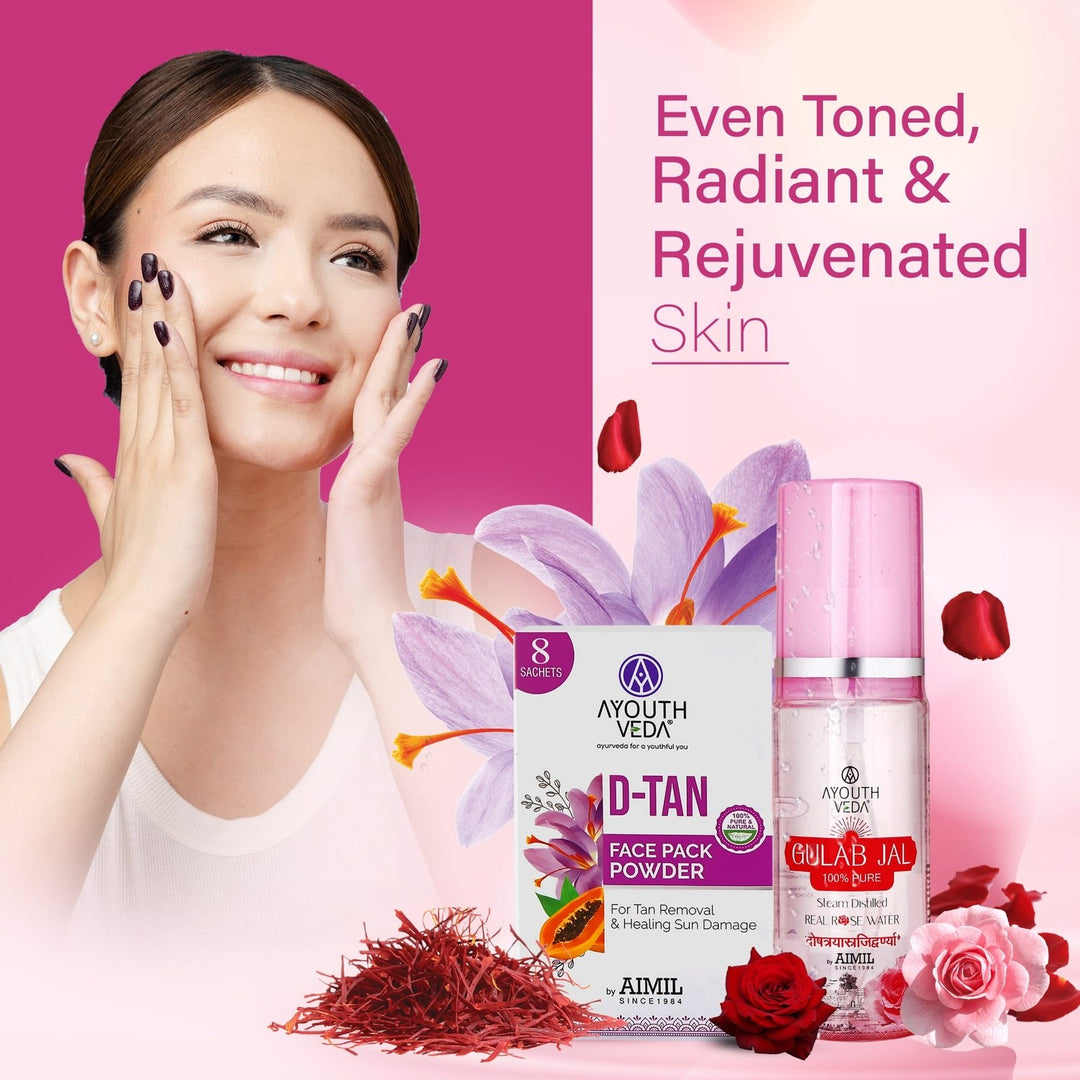 D-Tan Delight Combo: D-Tan Face Pack Powder (10g × 8), Gulab Jal (100 ml) - Ayouthveda