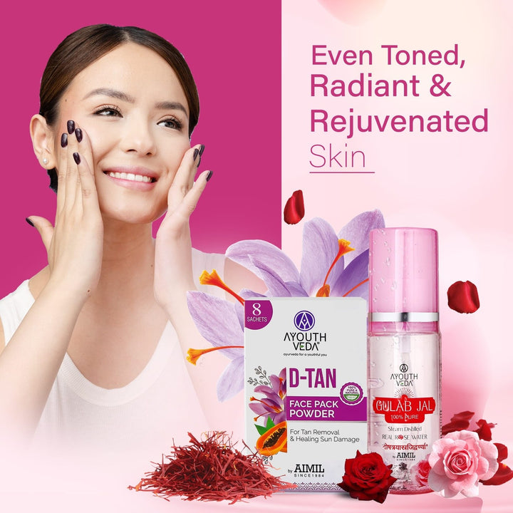 D-Tan Delight Combo: D-Tan Face Pack Powder (10g × 8), Gulab Jal (100 ml) - Ayouthveda