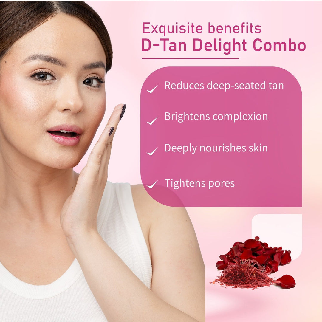 D-Tan Delight Combo: D-Tan Face Pack Powder (10g × 8), Gulab Jal (100 ml) - Ayouthveda