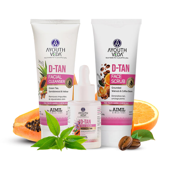 D-Tan Glow Restore Kit | D-Tan Facial Cleanser (100 g) | D-Tan Face Scrub (100 g) | D-Tan Face Serum (30 ml)