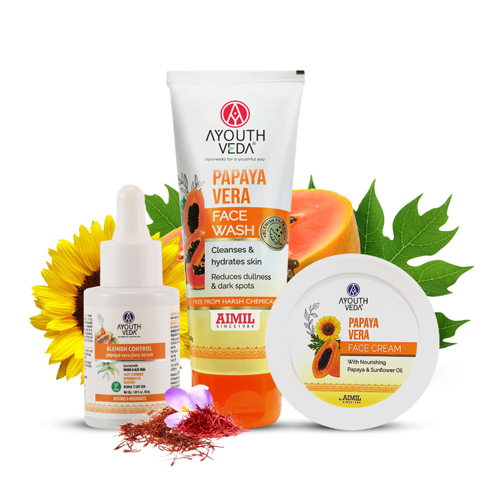 Papaya Vera Blemish Repair Kit | Papaya Vera Face Wash (100 ml) | Blemish Control Papaya Vera Face Serum (30 ml) | Papaya Vera Face Cream (50 g)