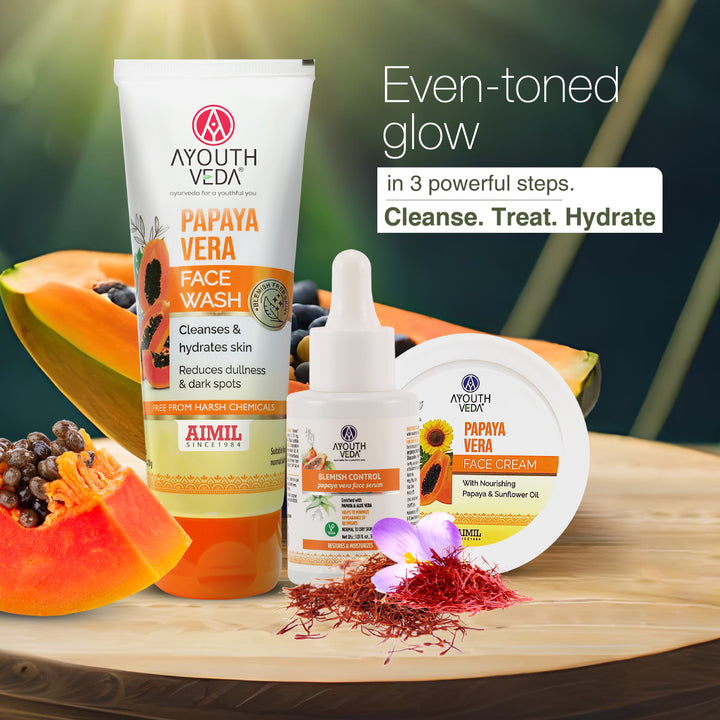 Papaya Vera Blemish Repair Kit | Papaya Vera Face Wash (100 ml) | Blemish Control Papaya Vera Face Serum (30 ml) | Papaya Vera Face Cream (50 g)