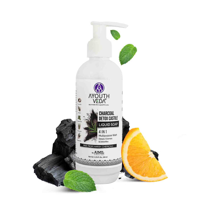 Charcoal Detox Castile Liquid Soap 200 ml - Ayouthveda