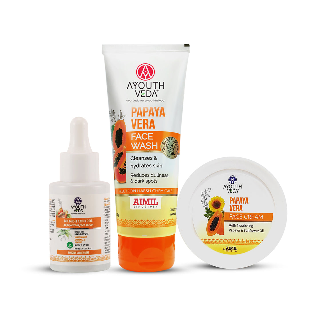 Papaya Vera Blemish Repair Kit | Papaya Vera Face Wash (100 ml) | Blemish Control Papaya Vera Face Serum (30 ml) | Papaya Vera Face Cream (50 g)