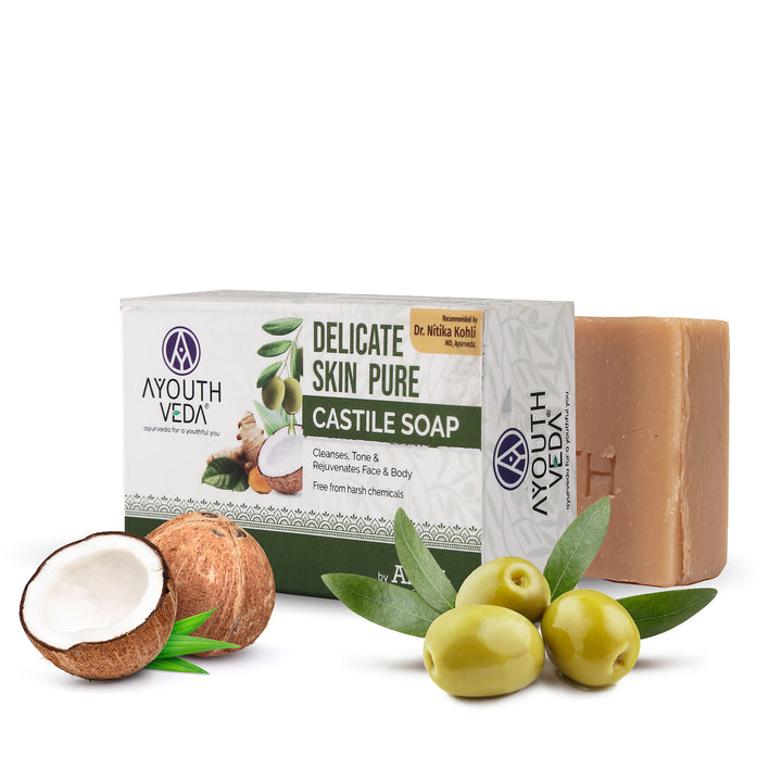 Delicate Skin Pure Handmade Castile Soap With Neem & Tulsi ( Net Qty-100g) - Ayouthveda