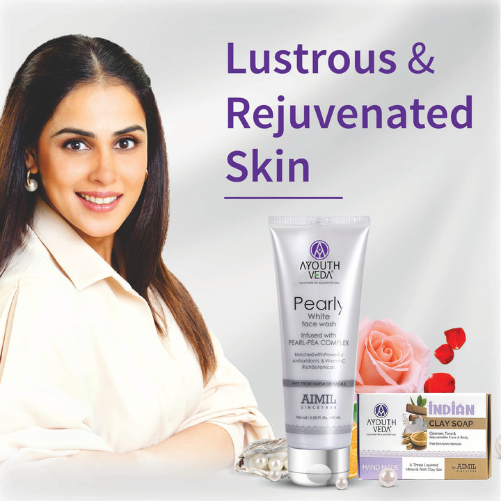 Face & Body Brightening Combo: Pearly White Face Wash (100 ml), Indian Clay Soap (100 gm)