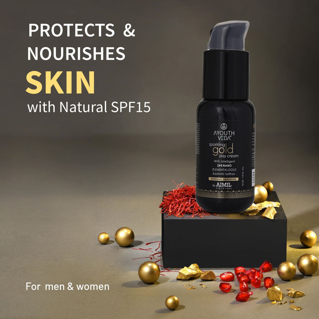 Sparkling Gold Day Cream With 24k Gold & Saffron (Net Qty-50g) - Ayouthveda