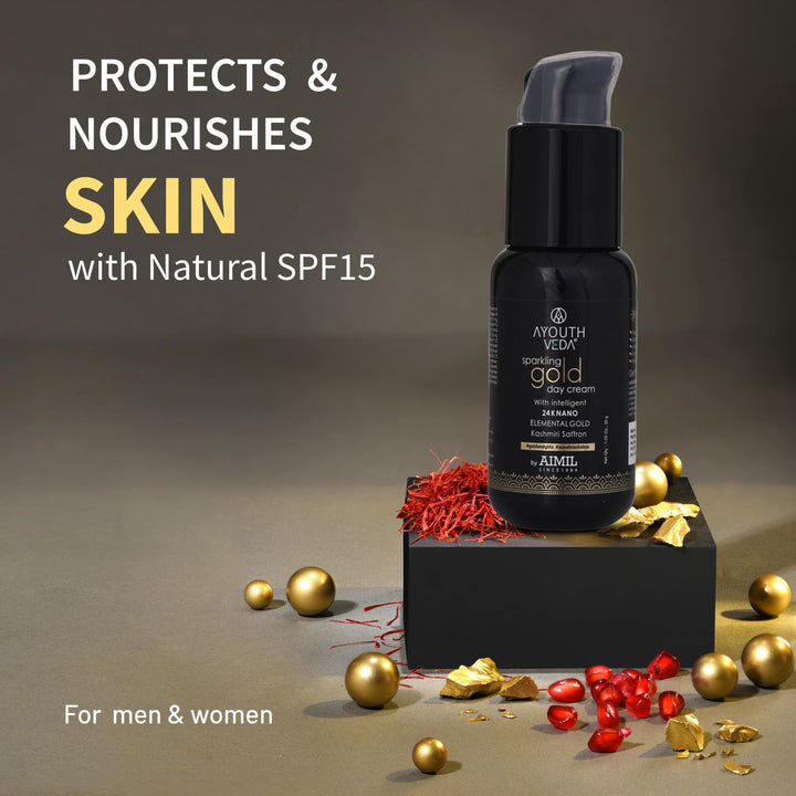 Sparkling Gold Day Cream With 24k Gold & Saffron (Net Qty-50g) - Ayouthveda