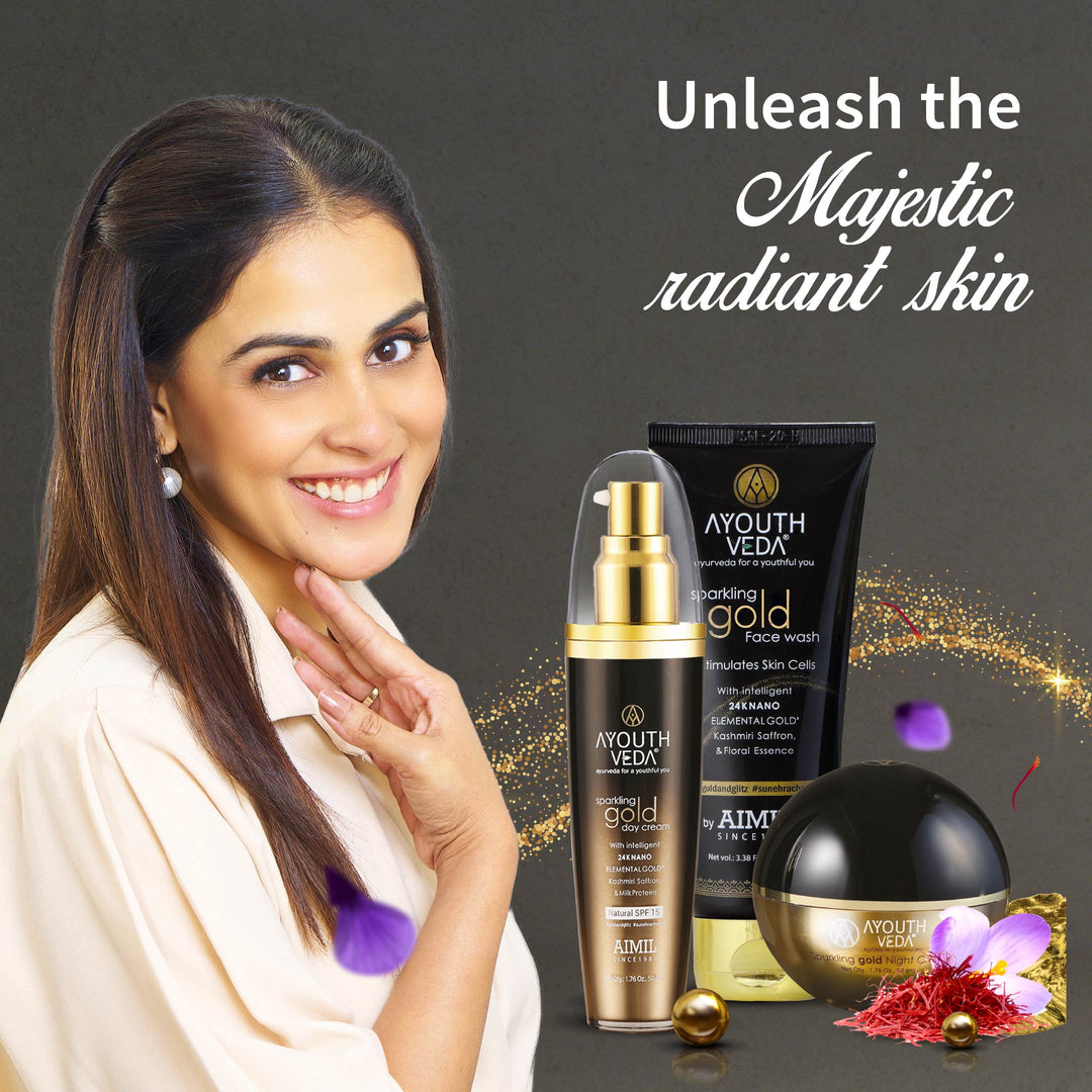 Anti Aging Regimen With 24k Gold & Saffron | Gold face wash 100ml , Day Cream 50g, Night Cream 50g