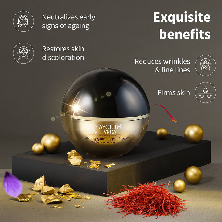 Anti Aging Regimen With 24k Gold & Saffron | Gold face wash 100ml , Day Cream 50g, Night Cream 50g - Ayouthveda