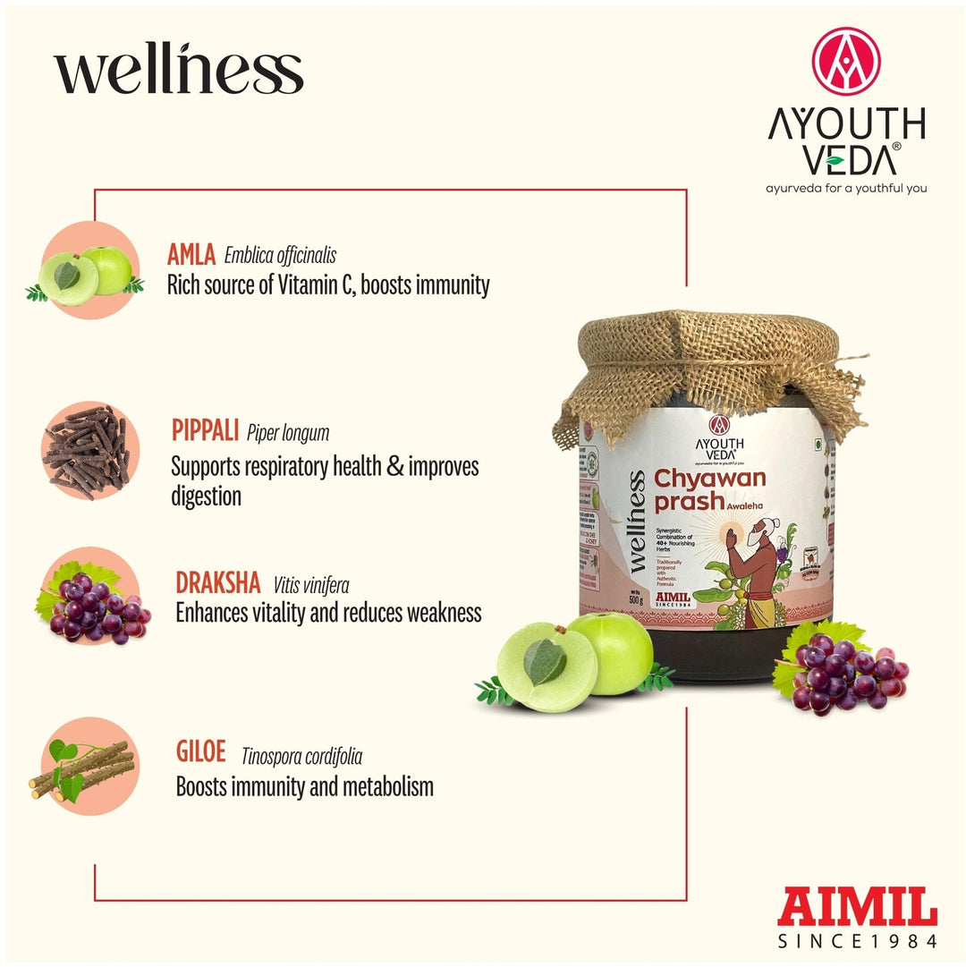 Ayouthveda By Aimil Chyawanprash 500g | Helps build Strength and Stamina | With 40+ Ayurvedic Herbs | Helps Build Strength & Stamina | Builds Overall Health | Ayurvedic Health Supplement