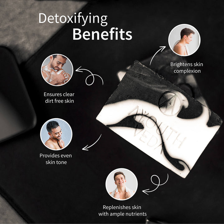 Charcoal Detox Handmade Castile Soap With Activated Charcoal & Jaggery ( Net Qty-110g ) - Ayouthveda