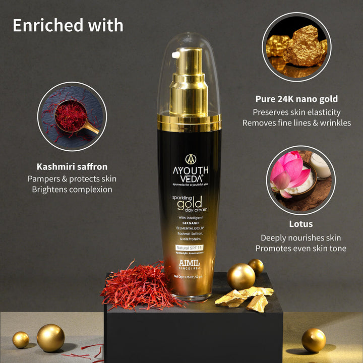 Sparkling Gold Day Cream With 24k Gold & Saffron (Net Qty-50g) - Ayouthveda