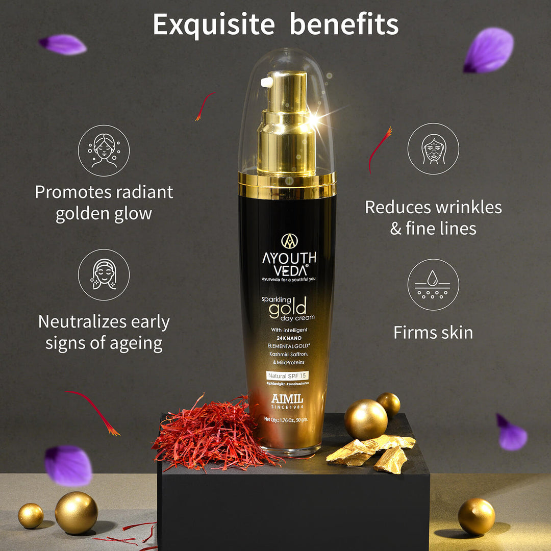 Sparkling Gold Day Cream With 24k Gold & Saffron (Net Qty-50g) - Ayouthveda