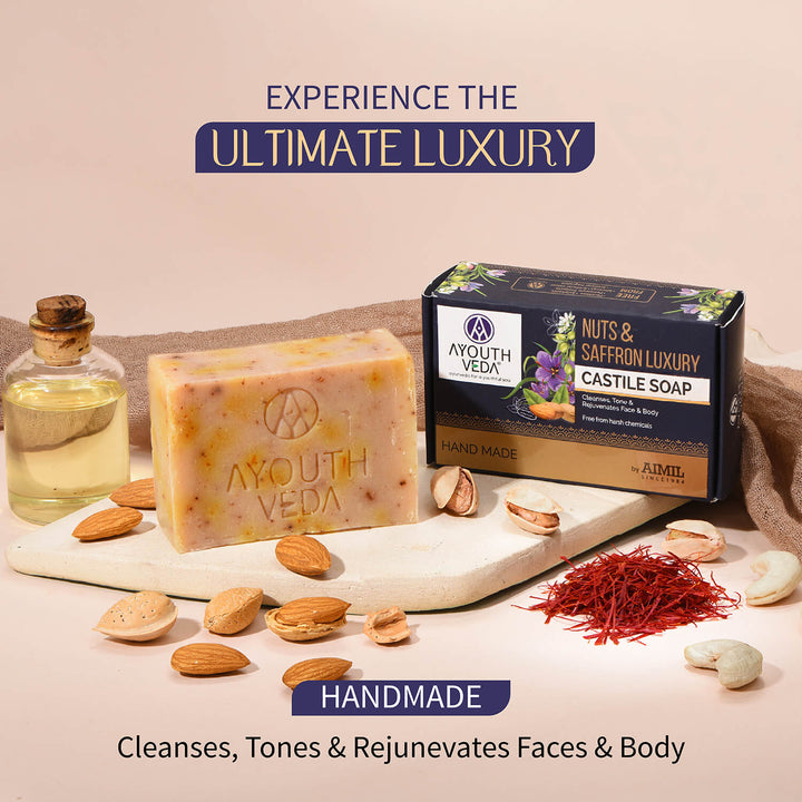 Nuts & Saffron Luxury Handmade Castile Soap 100g - Ayouthveda