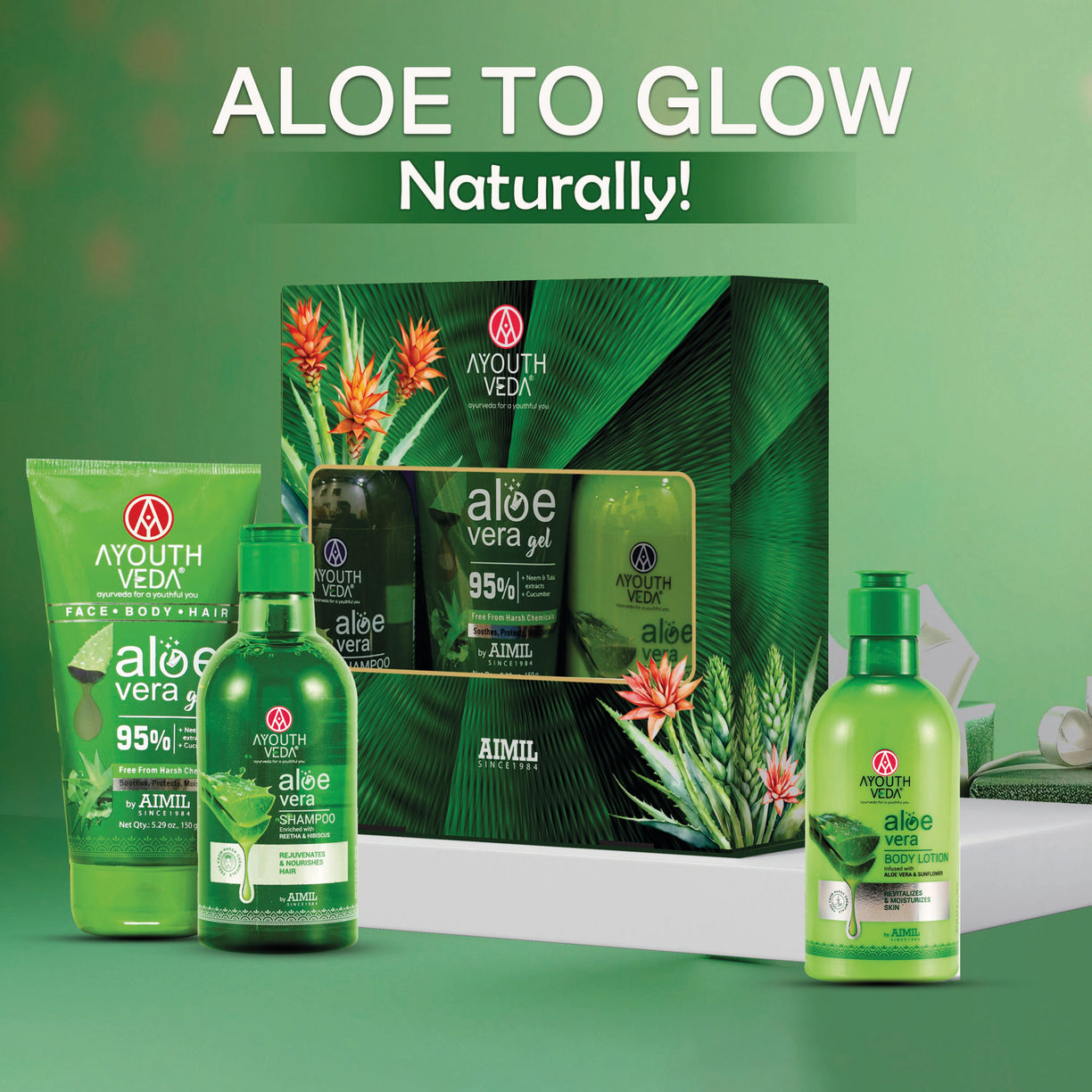 Soothing Aloe Care Combo: Aloe Vera Lotion (250 ml), Aloe Vera Shampoo (100 g), Aloe Vera Gel (150 g)