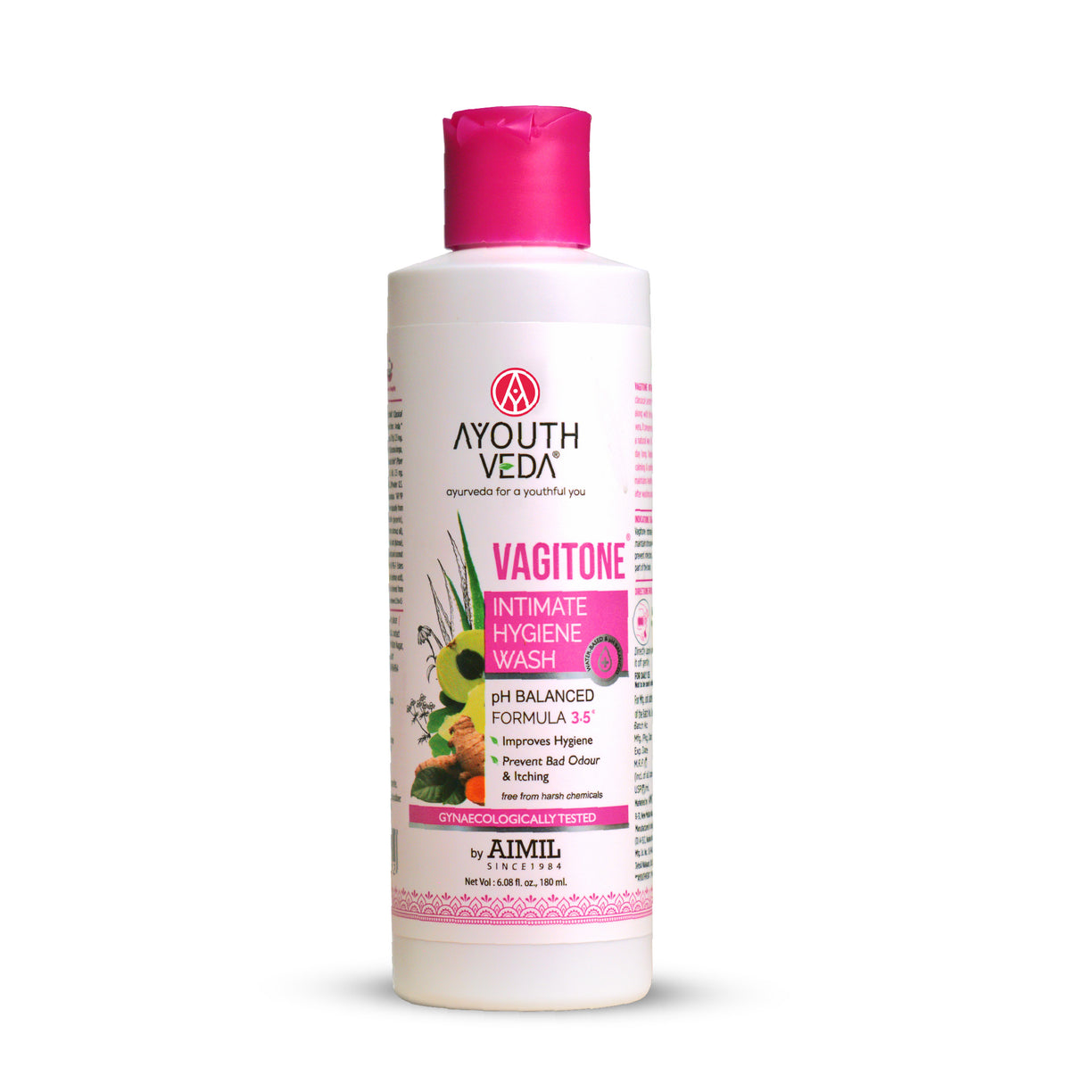 Ayouthveda Vagitone Intimate Hygiene Wash For Women | pH Balanced Daily Intimate Cleanser | Controls Odor, Itching & Dryness | Sulfate-Free, Gynaecologically Tested | With Sphatika, Green Tea & Aloe Vera | Net Qty - 180 ml