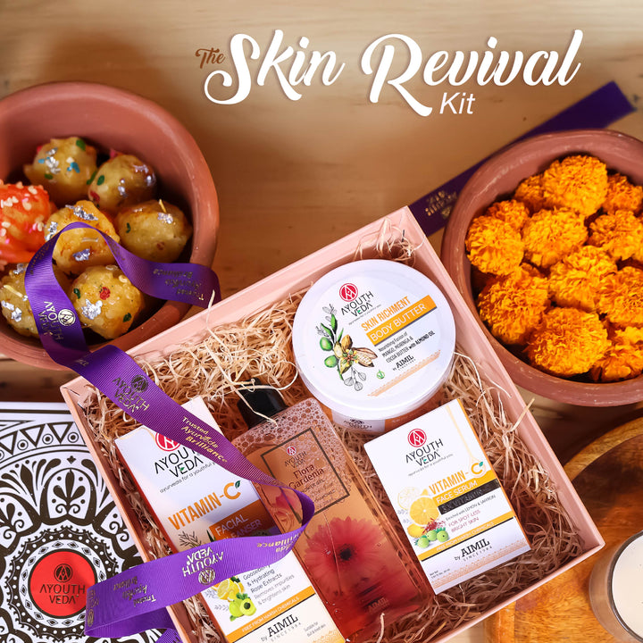 Skin Revival Kit: Skin Richment Body Butter (200 g), Vitamin-C Face Serum (30 ml), Vitamin-C Facial Cleanser (100 g), Flora Gardenia Shower Gel (250 ml)