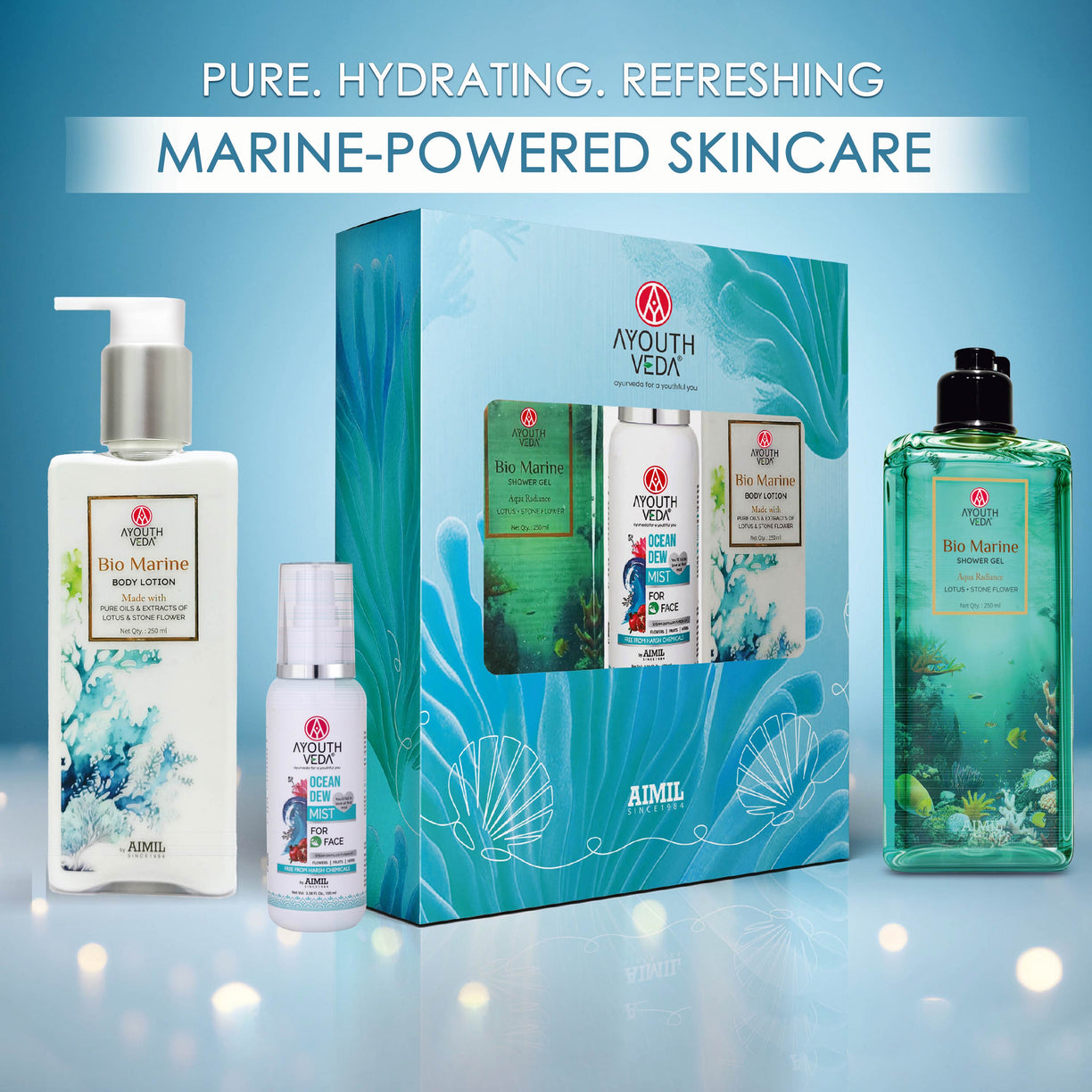 Refreshing Body Care Combo: Bio Marine Shower Gel (250 ml)  | Ocean Dew Mist (100ml) | Bio Marine Body Lotion (250ml)