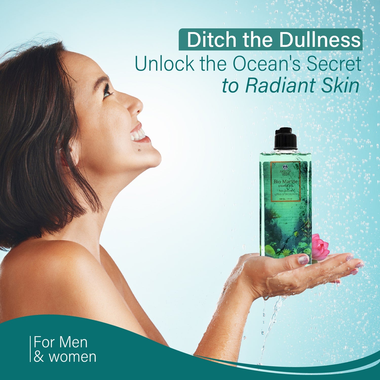 Ayouthveda Bio Marine Shower Gel for Men & Women | Enriched with Lotus, Stone Flower & Water Chestnut | Detoxifies, Moisturizes & Rejuvenates | (250 ml)