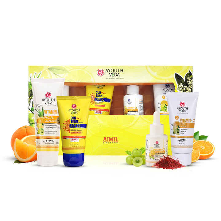 Vitamin C Glow Combo: Vitamin C Facial Cleanser (100 ml) | Vitamin C Face Serum (30 ml) | Sun Turn Cream SPF 30 (60 g) | Vitamin C Face Scrub (50 ml)