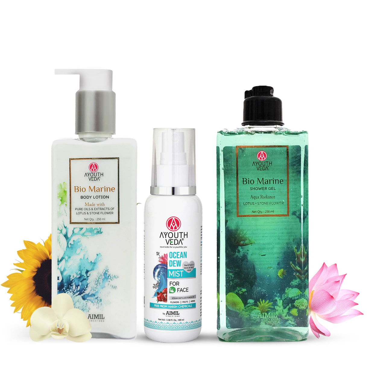 Refreshing Body Care Combo: Bio Marine Shower Gel (250 ml)  | Ocean Dew Mist (100ml) | Bio Marine Body Lotion (250ml)