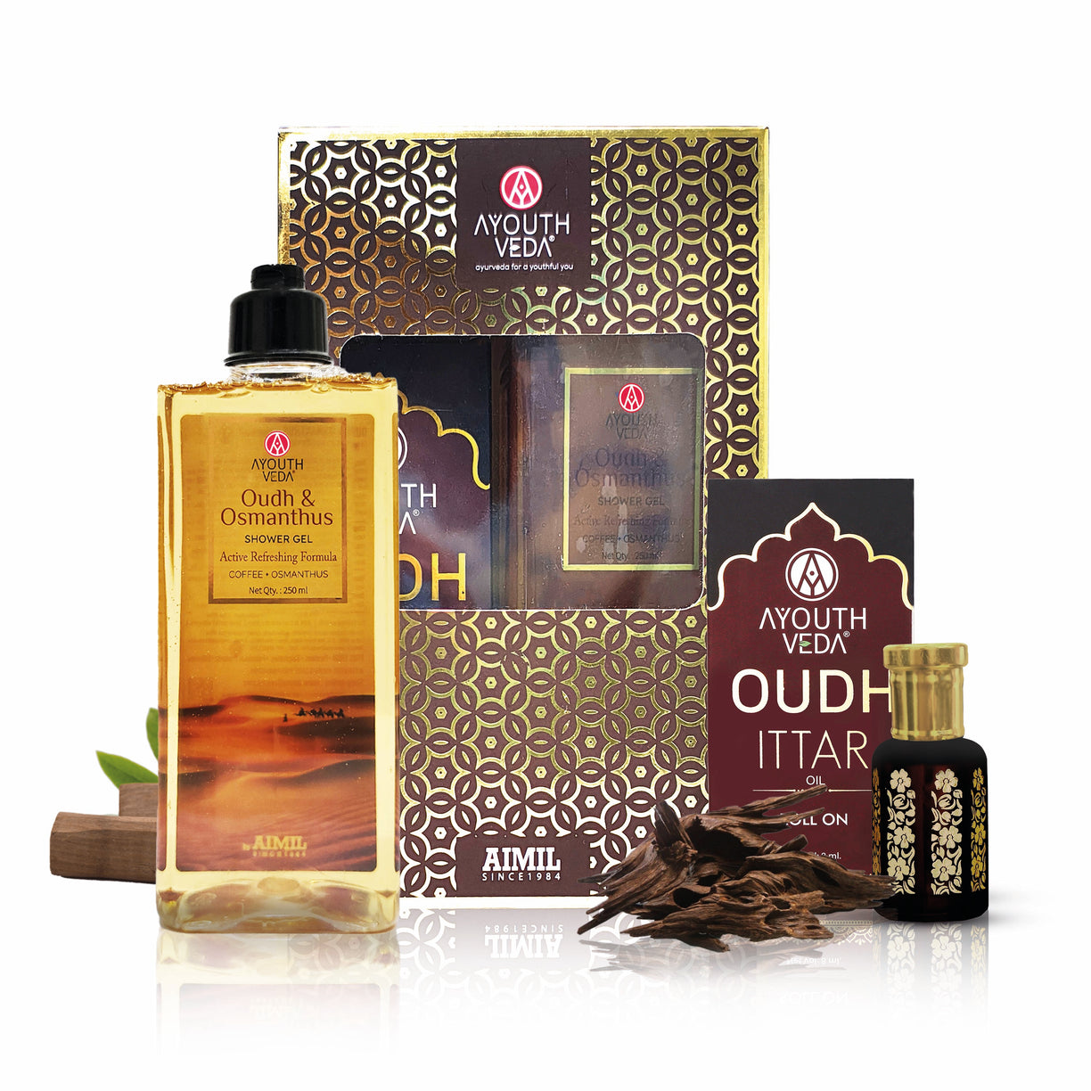 Oudh Indulgence Duo : Oudh Ittar Roll On (8ml ) | Oudh & Osmanthus Shower Gel (250ml)