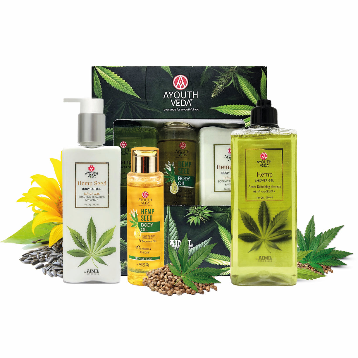 Hemp Skin Nourishment Combo: Hemp Seed Body Oil (100 ml) | Hemp Shower Gel (250 ml) | Hemp Seed Body Lotion (250 ml)