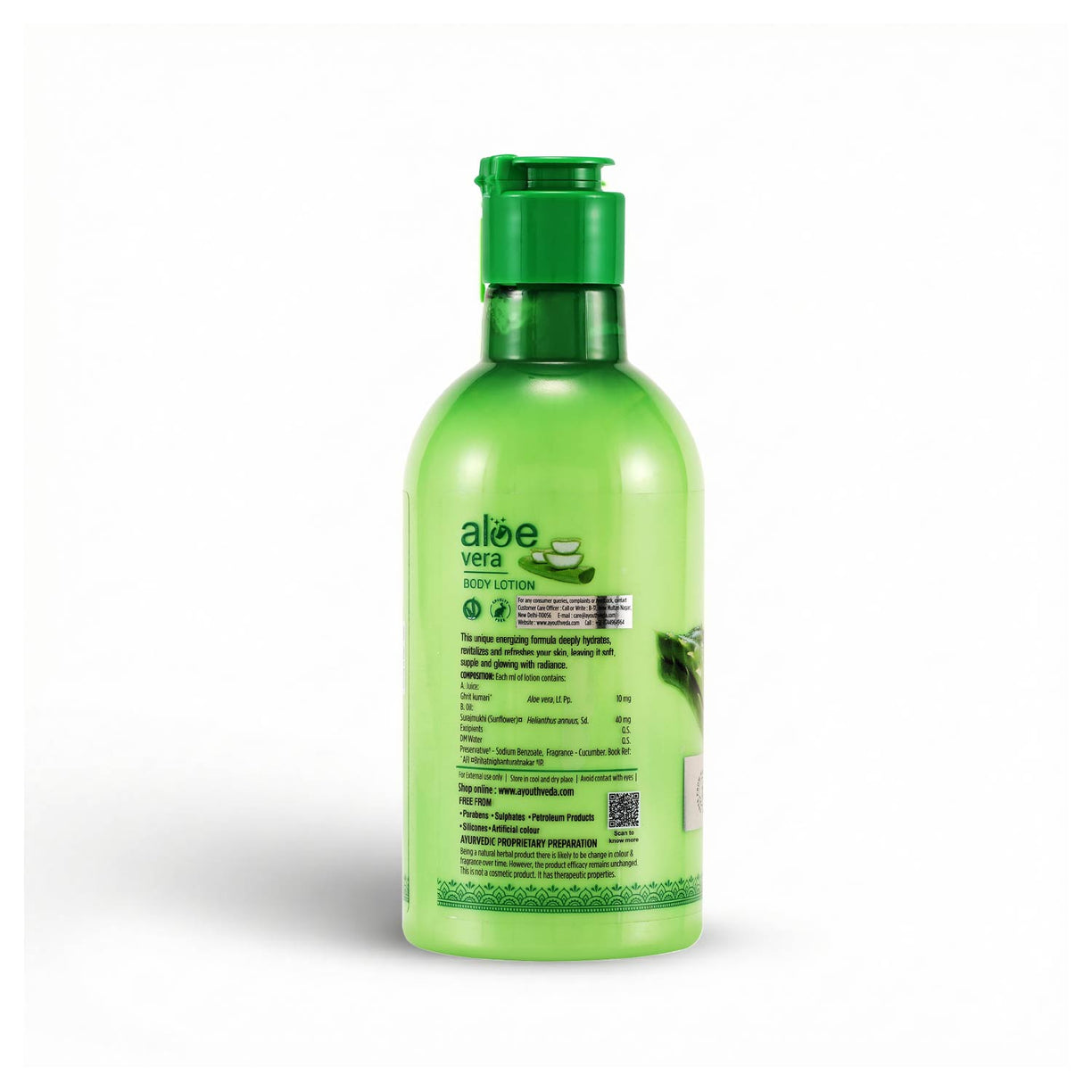 Ayouthveda Aloe Vera Body Lotion | Hydrating & Revitalizing Moisturizer with Aloe Vera & Sunflower for All Skin Types | Non-Greasy, Nourishing Lotion for Soft, Smooth Skin – 250ml