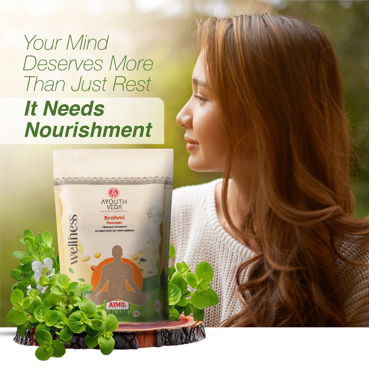 Ayouthveda Brahmi Powder | Pure Bacopa monnieri Brain Tonic for Memory, Focus & Stress Relief | Antioxidant-Rich Ayurvedic Support for Cognitive Function, Mental Clarity & Immunity | Net Qty: 200g