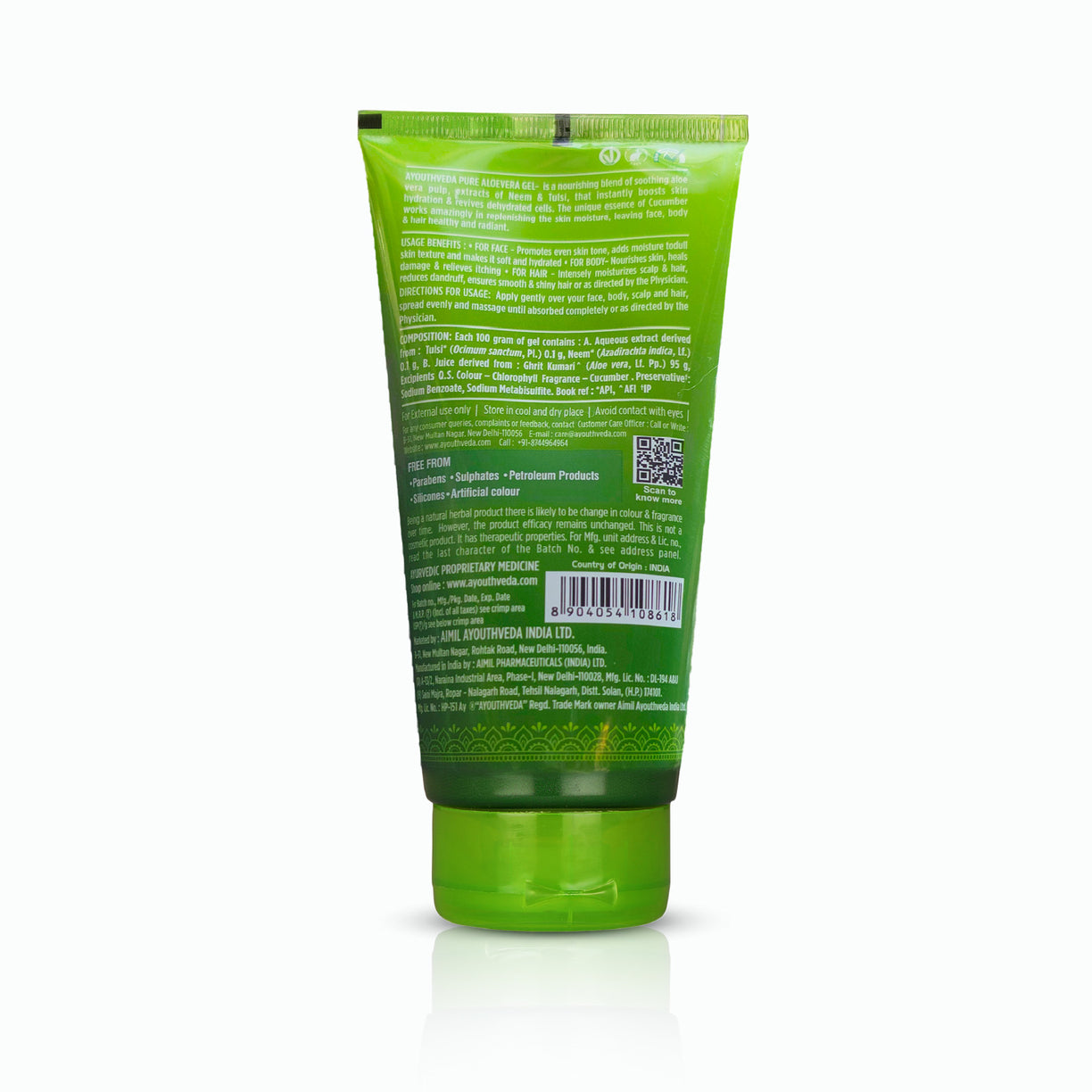 Ayouthveda Aloe Vera Gel | Multi-Purpose Gel For Face, Body & Hair | Calms Sunburn & Promotes Even Skin Tone | Non-Greasy Hydrating formula With Neem, Tulsi & Cucumber Extracts | Net. qty - 150g