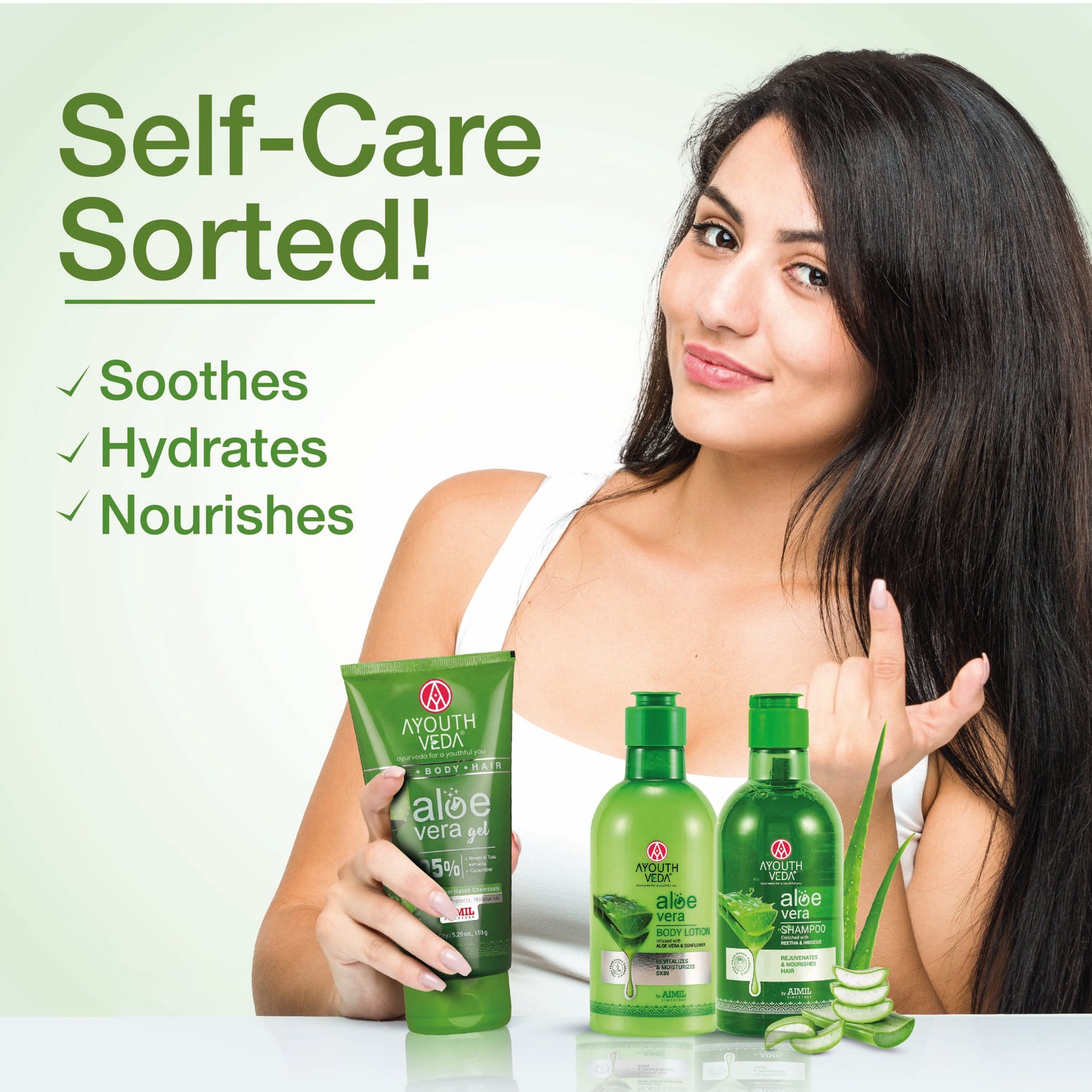 Soothing Aloe Care Combo: Aloe Vera Lotion (250 ml), Aloe Vera Shampoo (100 g), Aloe Vera Gel (150 g)