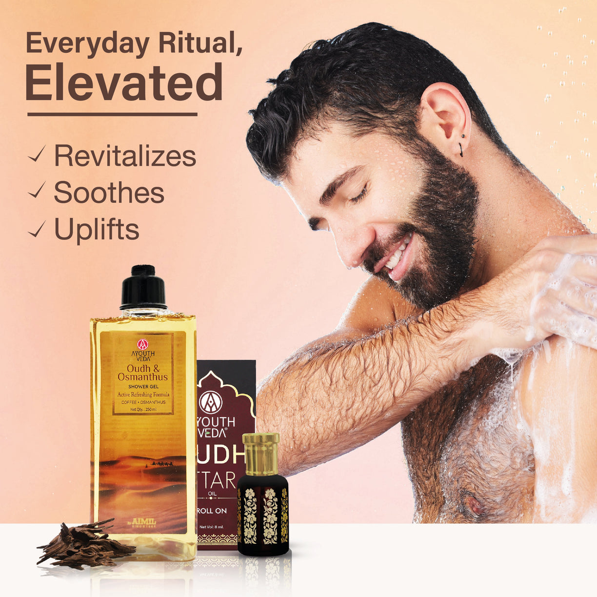 Oudh Indulgence Duo : Oudh Ittar Roll On (8ml ) | Oudh & Osmanthus Shower Gel (250ml)