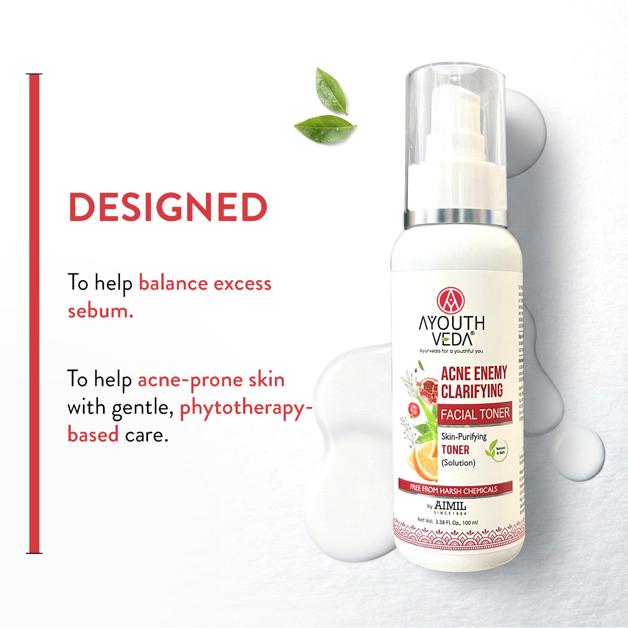 Ayouthveda Acne Enemy Clarifying Facial Toner with Pomegranate, Amla, Aloe Vera & Rose Distillate for Acne & Oil Control | Dermatologically Tested |Suitable for Oily & Acne-Prone Skin | Net Qty – 100 ml