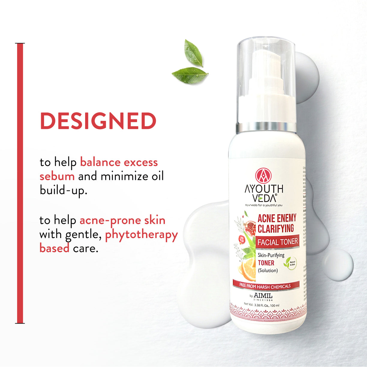 Ayouthveda Acne Enemy Clarifying Facial Toner with Pomegranate, Amla, Aloe Vera & Rose Distillate for Acne & Oil Control | Dermatologically Tested |Suitable for Oily & Acne-Prone Skin | Net Qty – 100 ml