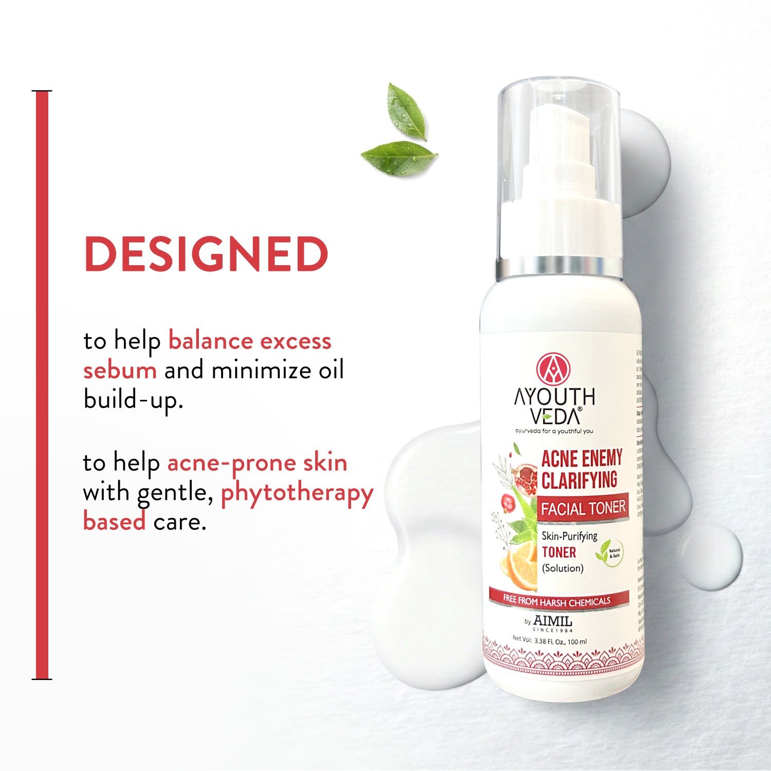 Ayouthveda Acne Enemy Clarifying Facial Toner with Pomegranate, Amla, Aloe Vera & Rose Distillate for Acne & Oil Control | Dermatologically Tested |Suitable for Oily & Acne-Prone Skin | Net Qty – 100 ml