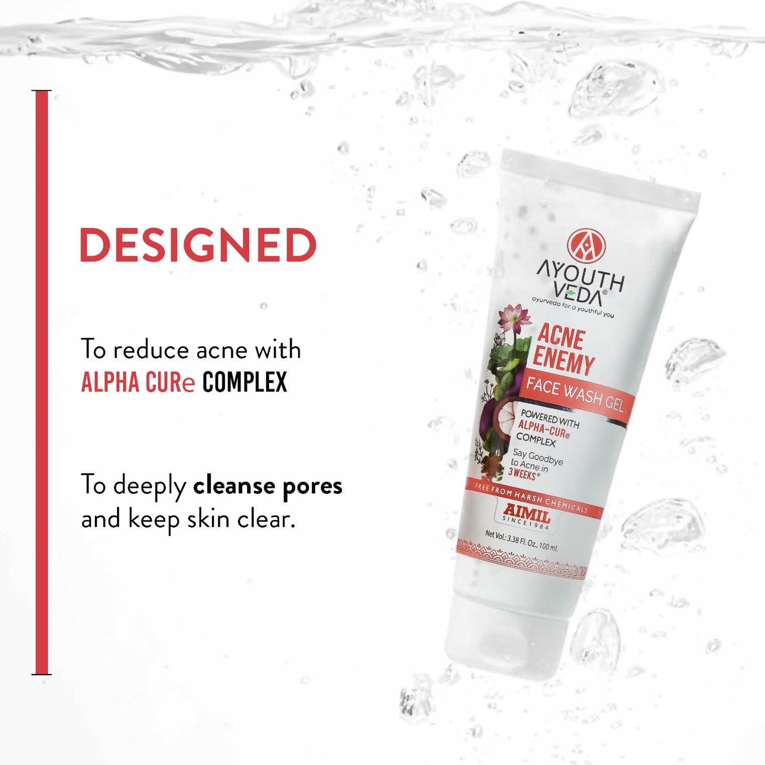 Ayouthveda Acne Enemy Face Wash Gel for Acne & Pimples | Fights Acne-Causing Bacteria & Excess Oil | With Alpha-CURe Complex, Garcinia & Manjistha | Sulfate-Free Gel Cleanser | For Acne-Prone Skin | Net Qty- 100 ml