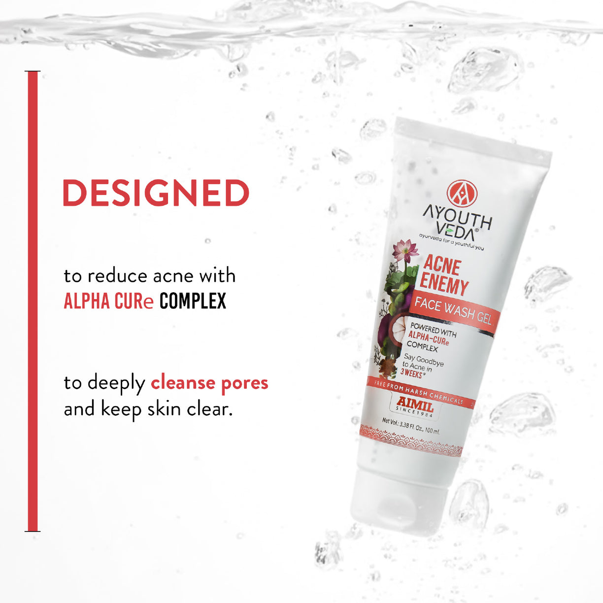 Ayouthveda Acne Enemy Face Wash Gel for Acne & Pimples | Fights Acne-Causing Bacteria & Excess Oil | With Alpha-CURe Complex, Garcinia & Manjistha | Sulfate-Free Gel Cleanser | For Acne-Prone Skin | Net Qty- 100 ml