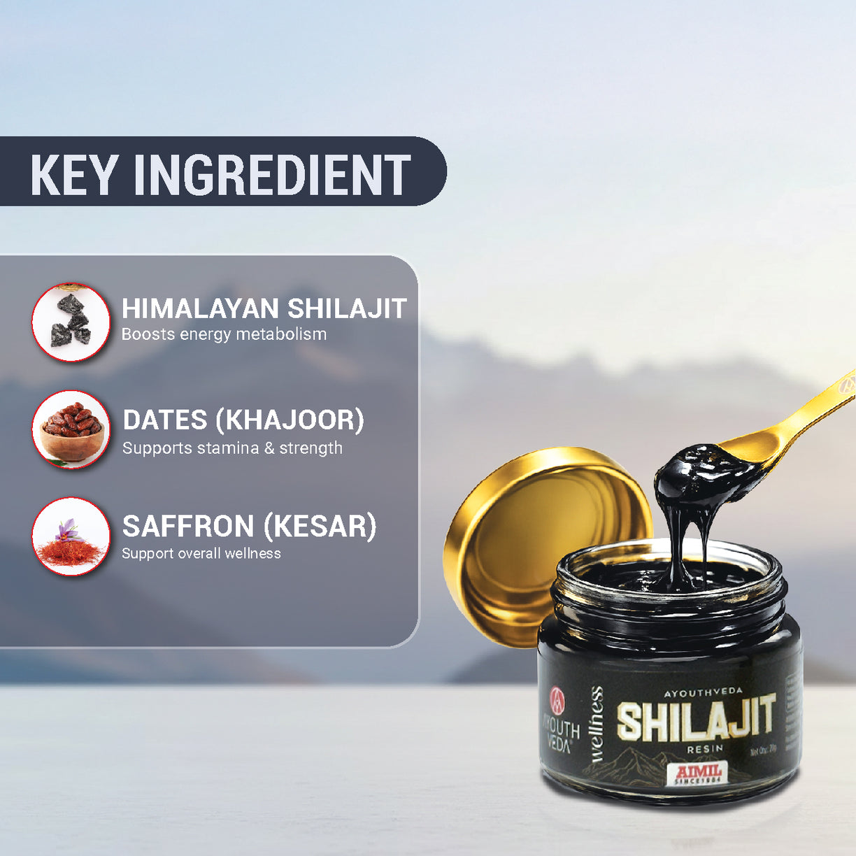 Ayouthveda Himalayan Shilajit Resin (20g) by AIMIL - 100% Pure Ayurvedic Wellness | Rich in Fulvic Acid & Trace Minerals for Strength and Stamina