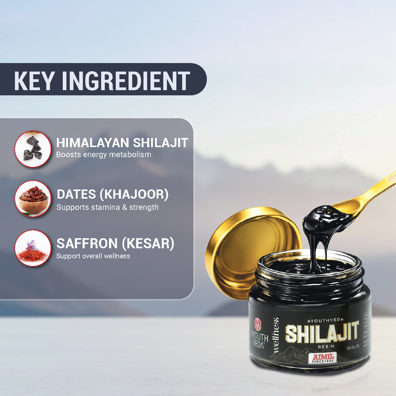 Ayouthveda Himalayan Shilajit Resin (20g) by AIMIL - 100% Pure Ayurvedic Wellness | Rich in Fulvic Acid & Trace Minerals for Strength and Stamina