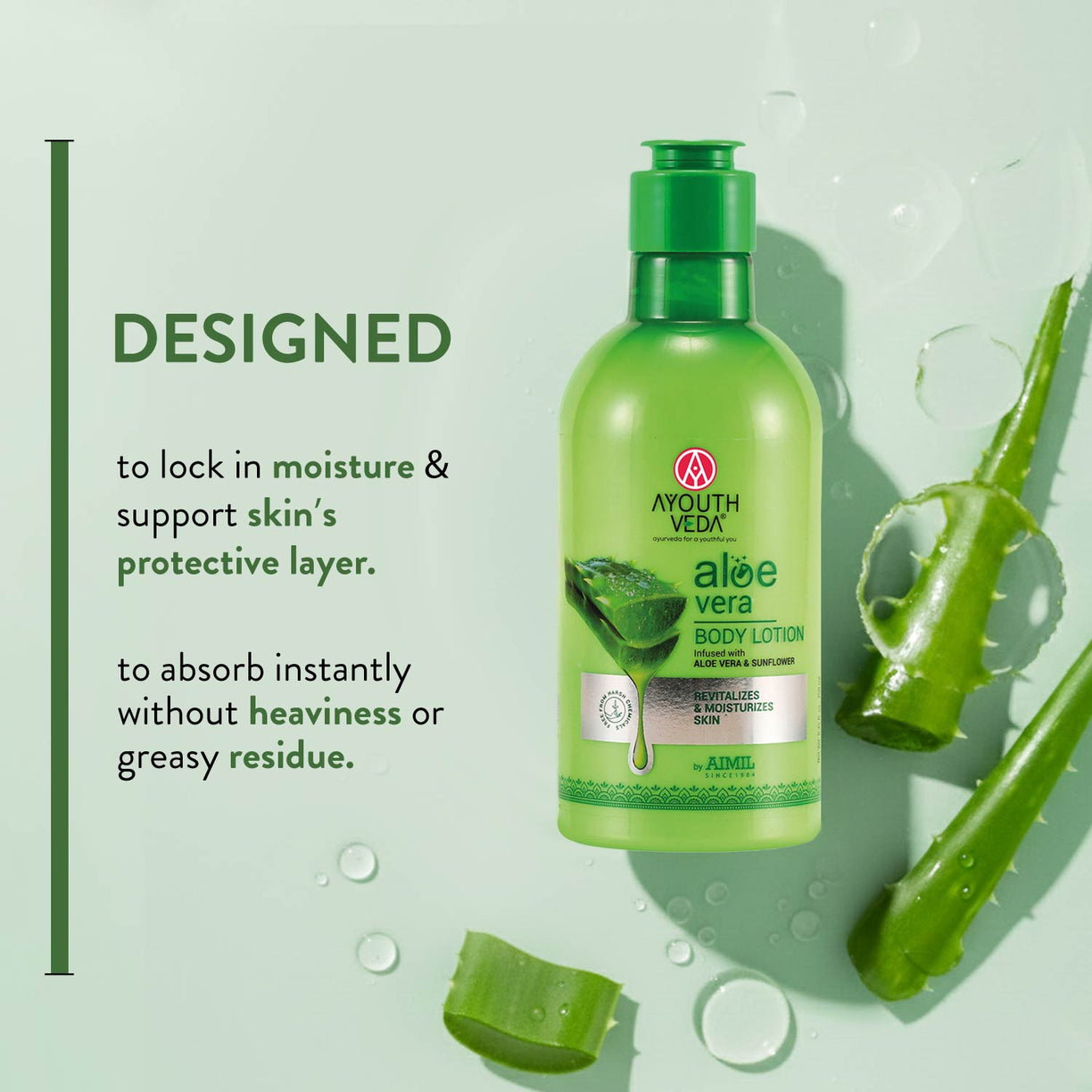 Ayouthveda Aloe Vera Body Lotion | Hydrating & Revitalizing Moisturizer with Aloe Vera & Sunflower for All Skin Types | Non-Greasy, Nourishing Lotion for Soft, Smooth Skin – 250ml