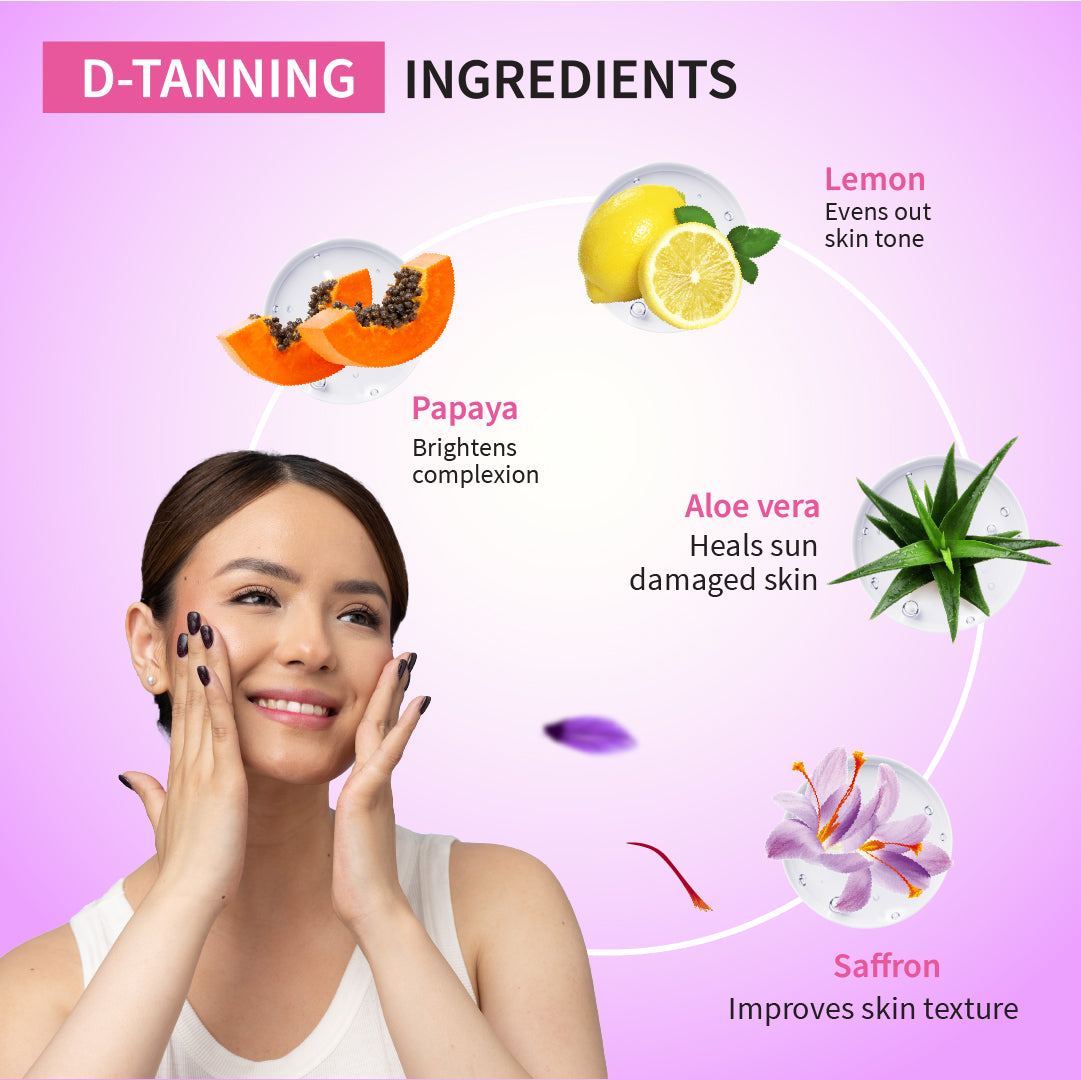 Ayouthveda D-Tan Face Serum | Enriched With Saffron & Papaya | Natural De-Tanning & Skin Radiance Formula | Boost Skin Radiance & Shine - 30 ml