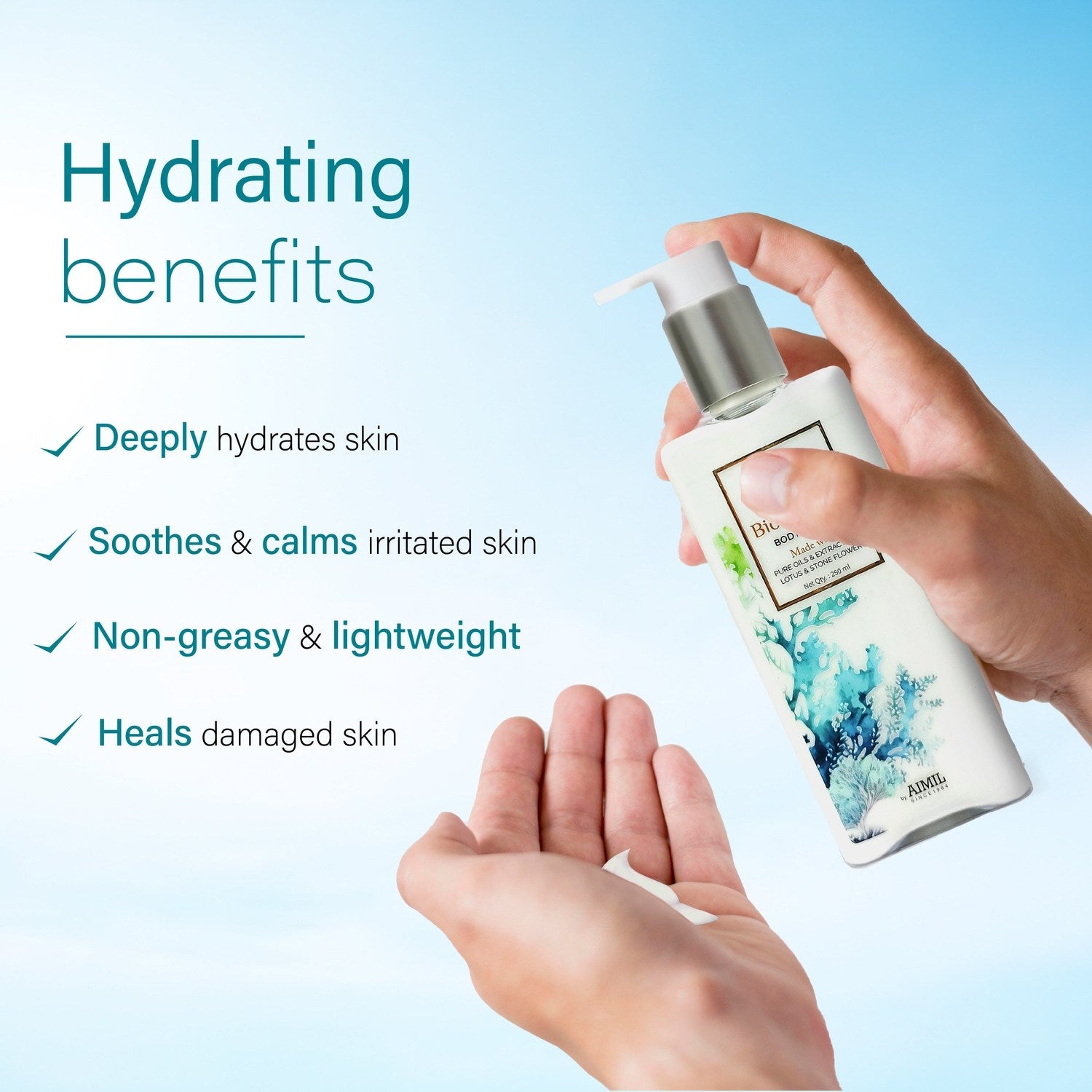 Bio Marine Body Lotion with Lotus & Stone Flower | Deep Hydration & Skin Soothing | Lightweight, Non-Greasy Formula | Calms Irritated Skin | Suitable for All Skin Types | 250ml